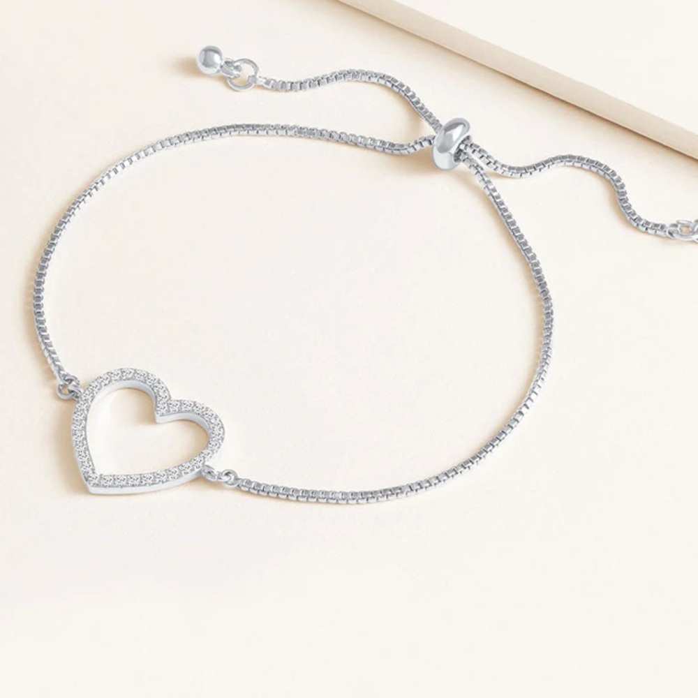 AMARA" 0.5CTW PAVE OPEN CENTER HEART PULL-TIE BRACELET